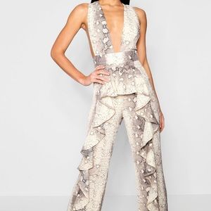 Snakeskin ruffle pinafore jumpsuit